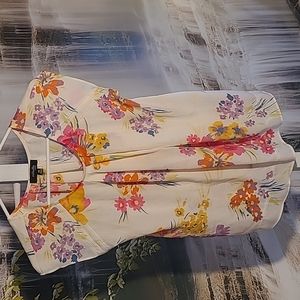 Rafaella Womens Medium Petite bright floral sheer sharp dressy blouse